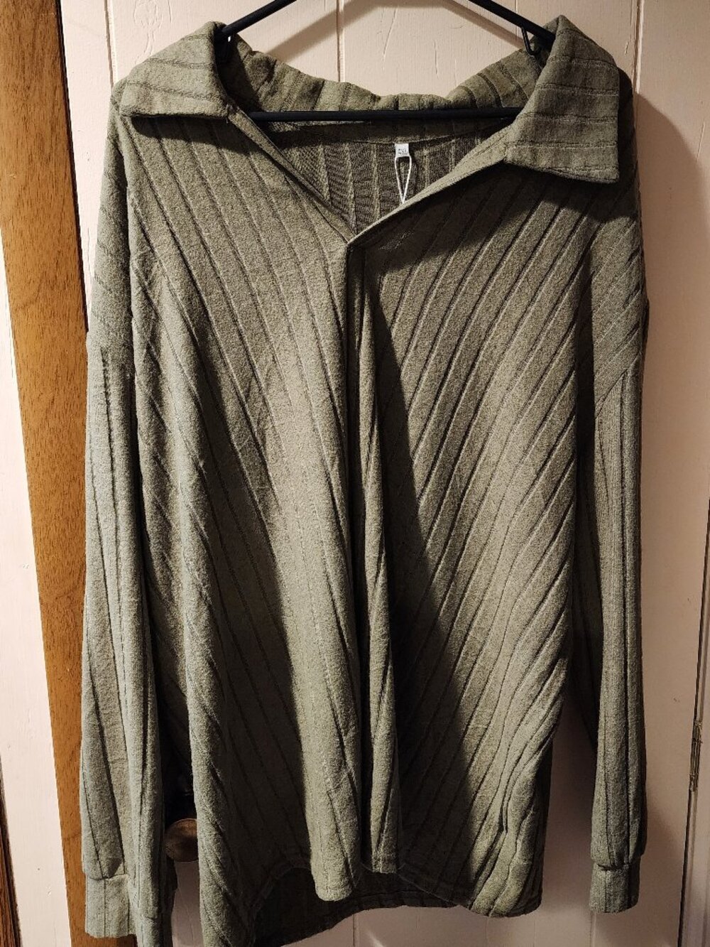 **QINCAO Olive Green Ribbed Pullover | Size 4XL | NWT Oversized Top**
